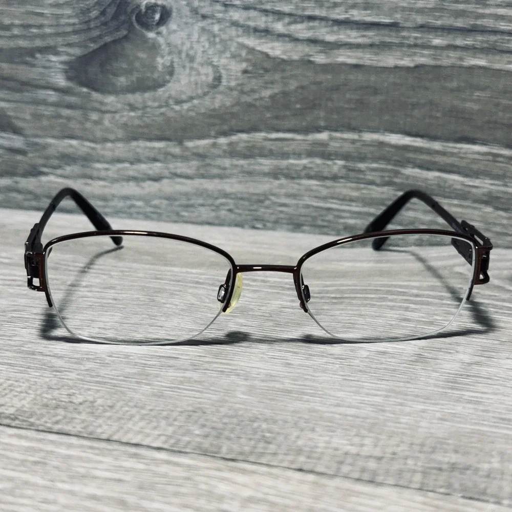 ELLE EL18779 Eyeglass Frames Womens 50-18-135 Brown Half Rim Rectangular Optical